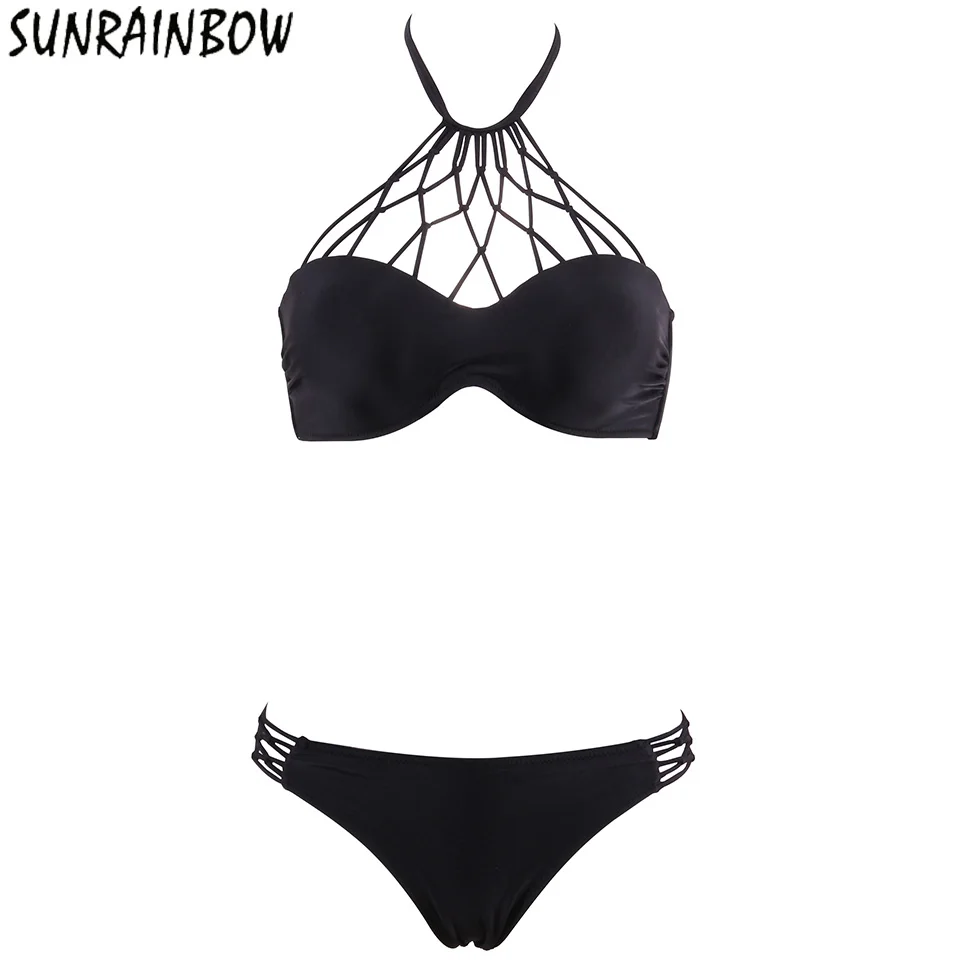 

SUNRAINBOW 2019 Hollow Push Up New Sexy HalterBikinis Women Swimsuit Swimwear Beach Bathing Suits Swim Wear Biquini