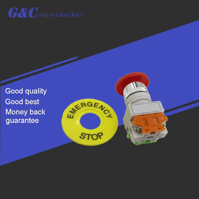 

Red Mushroom Cap 1NO 1NC DPST Emergency Stop Push Button Switch AC 660V 10A Switch Equipment Lift Elevator Latching Self Lock