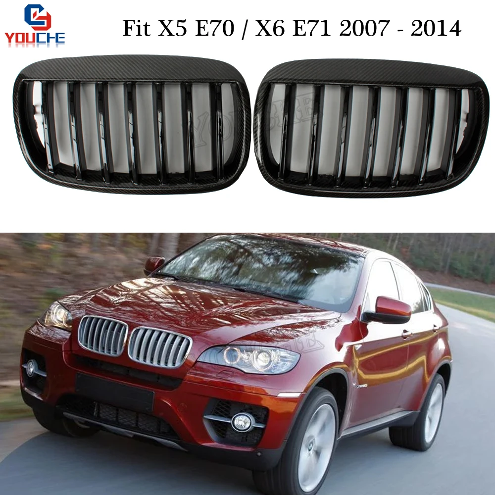 E70 E71 карбоновый материал Стайлинг автомобиля решетка радиатора для BMW X5 X6 SUV 2007 2014