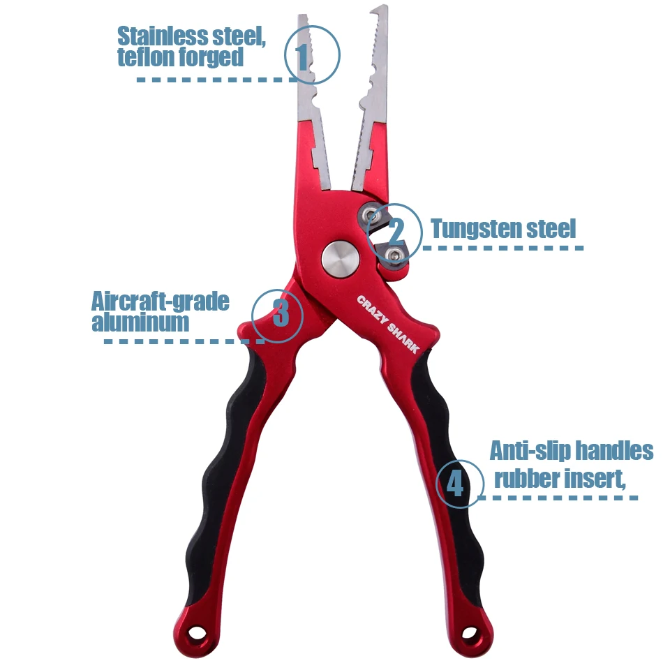 CrazyShark, новинка, рыболовные плоскогубцы из алюминиевого сплава, разъемное кольцо, рыболовный держатель, снасти с оболочкой, ремешок, крючки для удаления 17 см