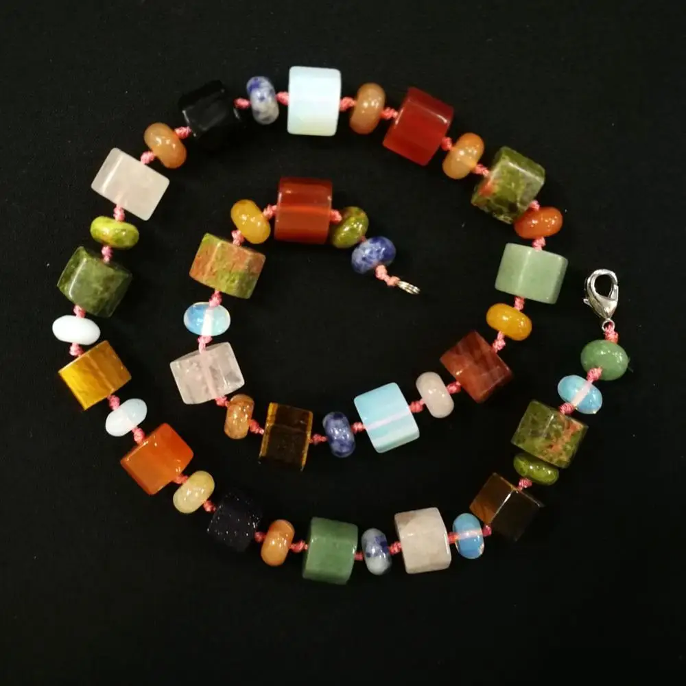 

1PC Natural Quartz Stone Multicolour Hexagonal Prism Beads String Necklace Bohemia Personality Women Energy Healing Jewelry Free
