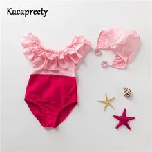 Очаровательны для девочек купальники лето двойной лотос-лист дизайн принцессы купальный костюм для малышей пляжная одежда 2-6Yrs