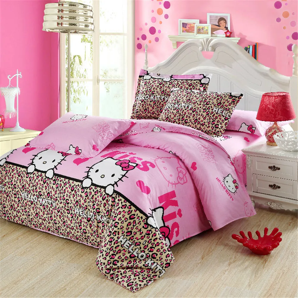 

Animal series Bedding Set Pink KT Cat Cartoon Kids 4Pcs 100%Cotton Duvet Cover Flat Sheet Pillowcase twin full queen king size