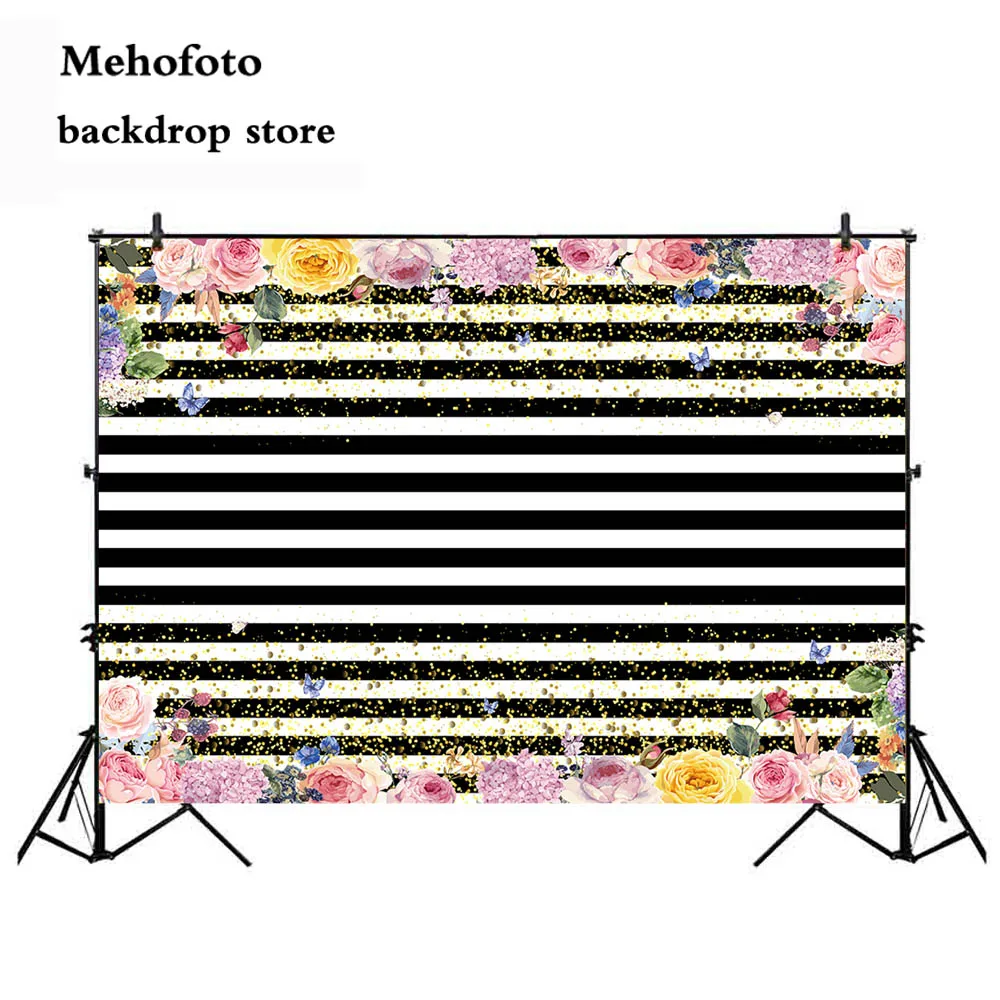 Mehofoto Photography Backdrop Black and White Stripe Zebra Crossing Line Birthday Party Wedding decoration For Studio Props | Электроника