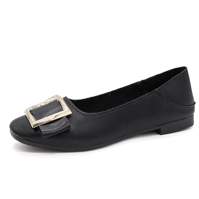

2019 Korean version of the new fashion PU metal buckle flat shoes retro shallow mouth comfortable flat shoes.