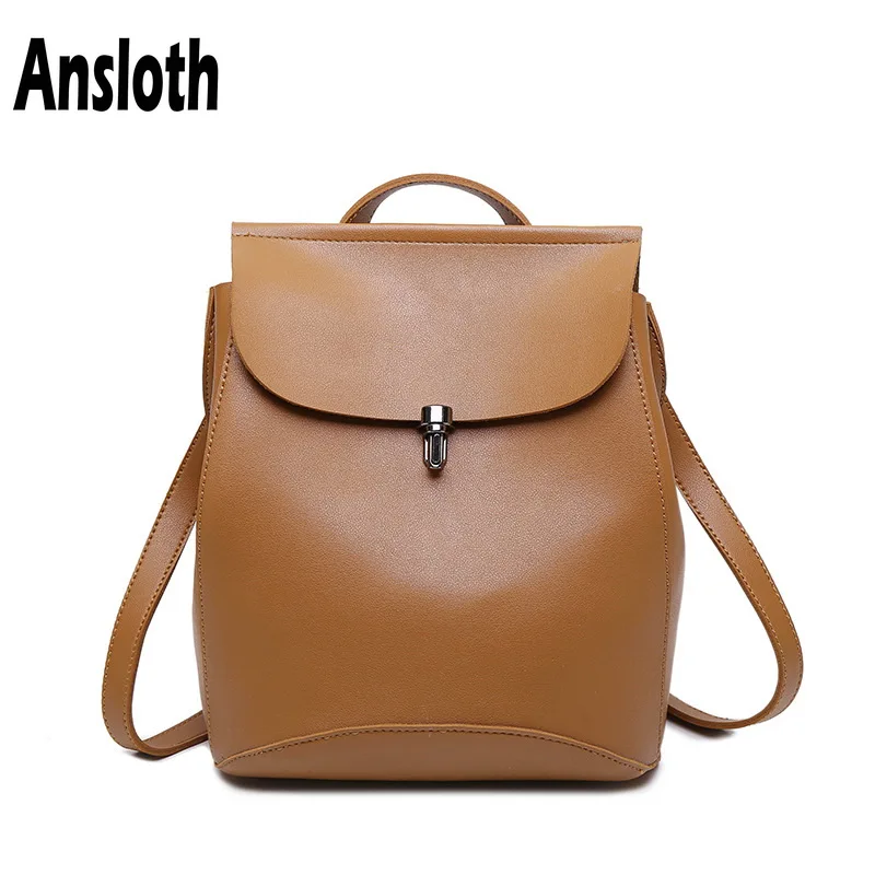 

Ansloth Famous Design Casual Backpack Soft PU Leather Bags Solid Girl's Shoulder Bags Simple College Backpacks For Teenage HPS88