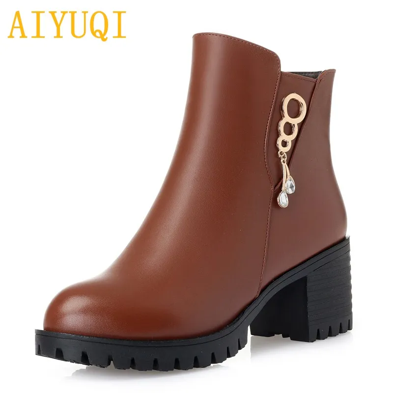 

AIYUQI Women wool snow boots 2019 new genuine leather women ankle boots,trend big size 41 42 43 ladies short winter boots