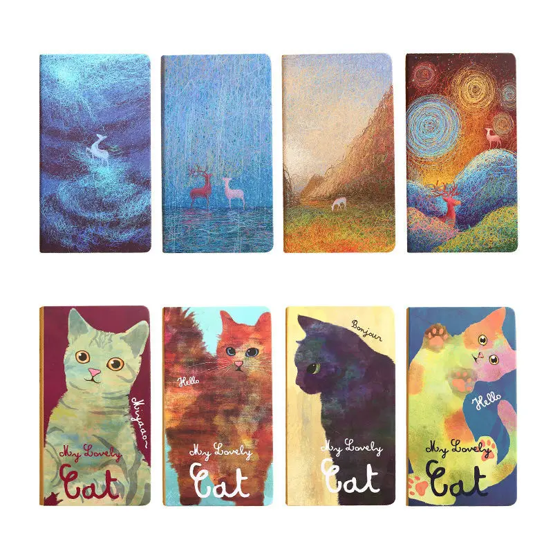 

Animal Deer Cat Diary 48k Small tsmip Hard-face Notebook Daily Memos Creative Trends Oil Painting Cover Notebook