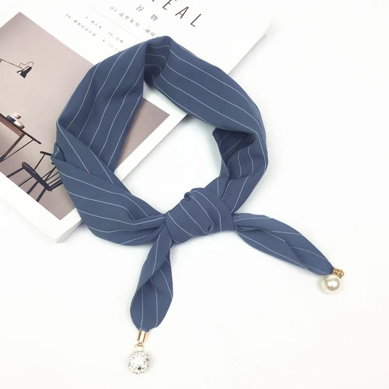 

Pearl Pendant Women Scarf Wild Scarves Spring Autumn Winter Fashion Casual Striped Ladies Head Scarf Femme