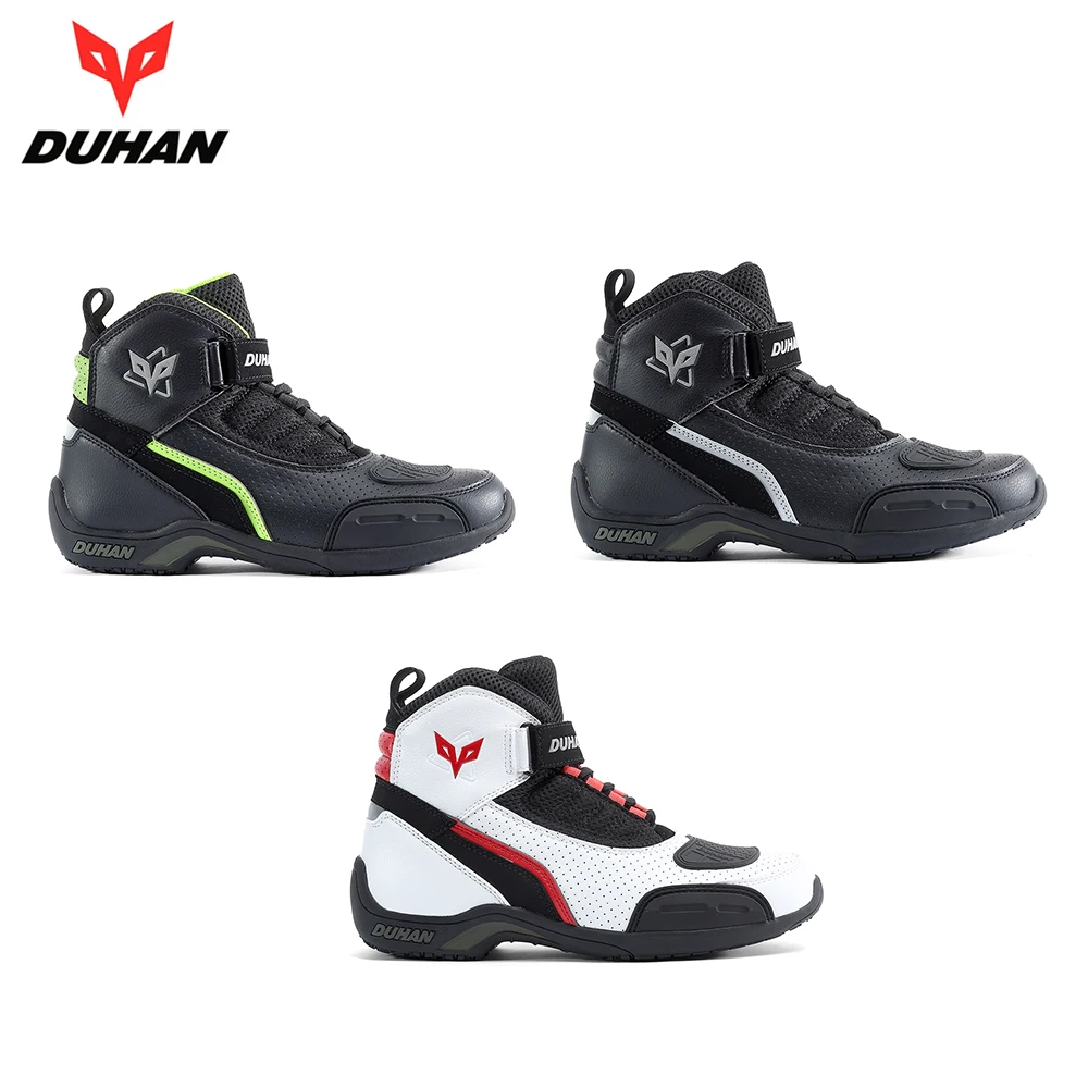 Botas de Moto DUHAN de malla de verano para hombre, zapatos de motocicleta, Botas de Motocross, Botas de Moto de carreras, Botas de Moto, blanco y negro