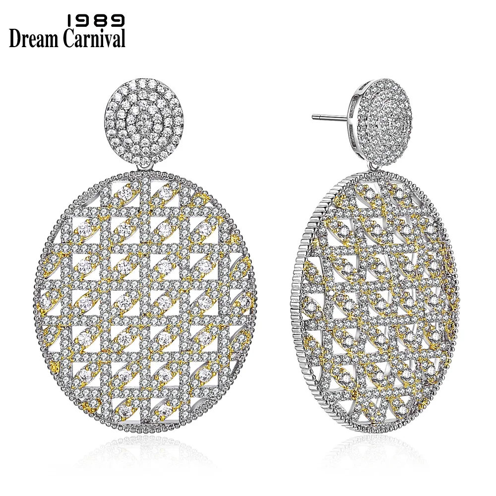 

DreamCarnival 1989 Trendy Saudi Arabic Jewelry Setting 3A Cubic Zirconia Gold-color Rhodium Oval Shape Hollow Earrings SE20916