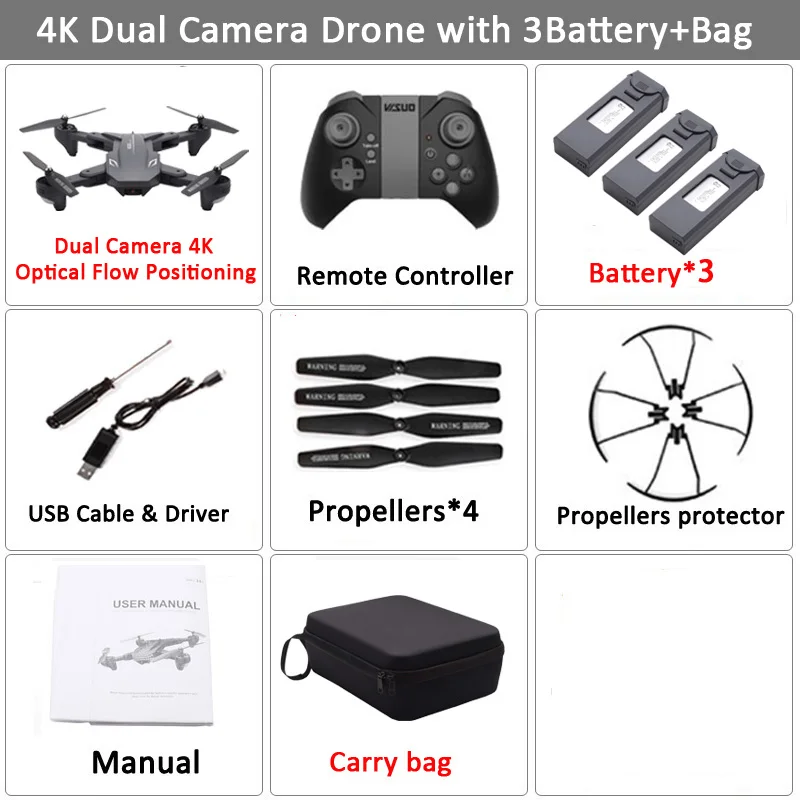 Визуализации XS816 дрона с дистанционным управлением оптическим позиционированием двойной Камера 50 раз увеличить WI-FI FPV 2MP 4K жест съемки Дрон VS XS809W SG106 - Цвет: Set1 4K 3BAT Case