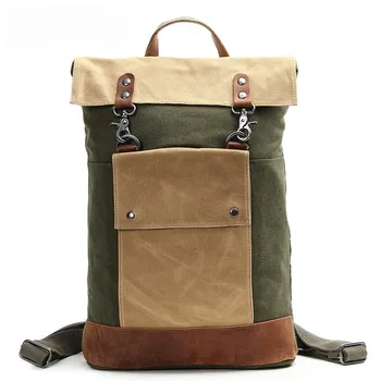 

Men's Canvas Backpack Leather Military Crazy Horse School Backpack School Bag Bagpack Rucksack Mochila