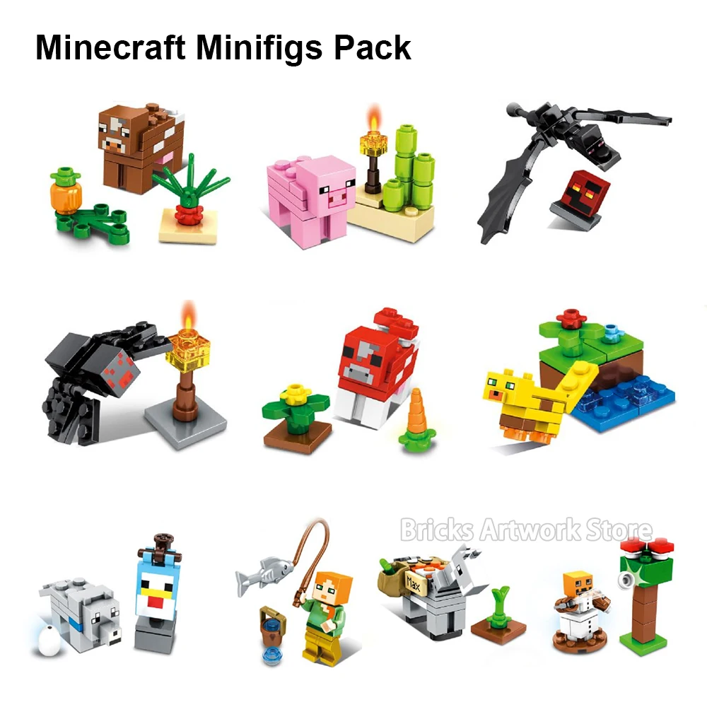 

10 in 1 Set SY1022 Fit Minecraft Mini Minifigs Figures Pack Alex Pink Pig Max Horse Building Blocks Toys Kids MOC Christmas Gift