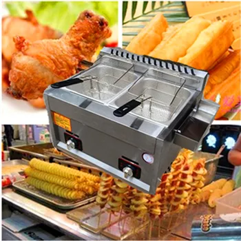 

Gas type fryer commercial deep fried potato chips chicken tornado potato twister potato double-cylinder fryer machine ZF