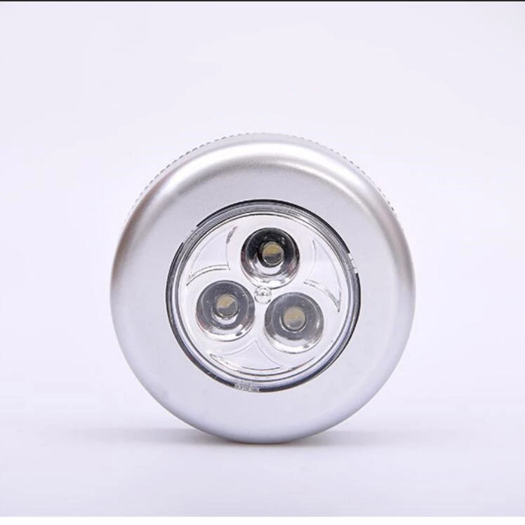 

Creative round 3LED touch night light car tail box pat light wardrobe cupboard lamp self-adhesive wc emergency light by 3*AAA