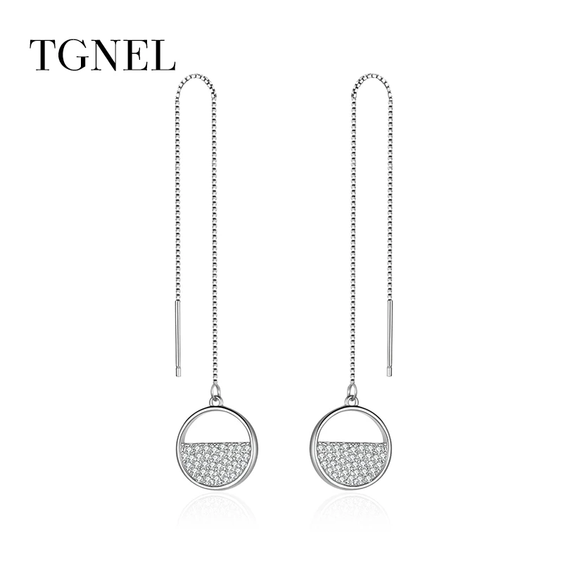 

TGNEL 925 Sterling Silver Drop Earrings Fine Jewelry for Women Ear line Round Trendy Long Earring with CZ Stone Engagement Gift