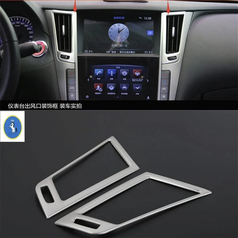 

Yimaautotrims Stainless Steel Central Control Air Conditioning AC Frame Sticker Key Cover 2 Pcs Fit For INFINITI Q50 2014 - 2017