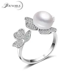 Настоящий натуральный пресноводный жемчуг кольца для Для женщин, свадебные Регулируемый 925 пробы Серебряное кольцо для мамочек подарок в