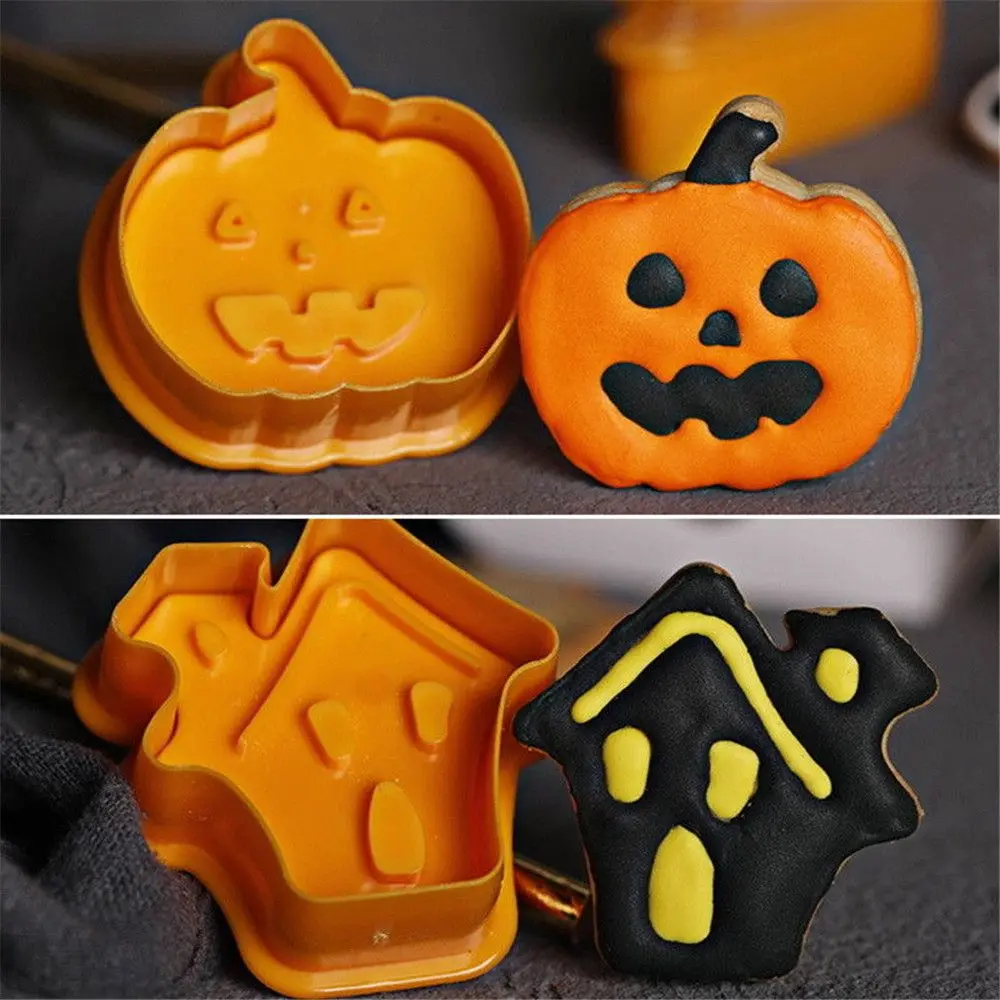 

4PCs/Set Cake Making Mold Decorating Halloween Shaped for Baking Pastry Bakeware Cookie Cutter Plunger Tools Fondant Sugarcraft
