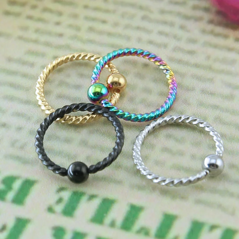 Simple & Trendy Spiralled Steel Captive Bead Nose Ring - free shipping