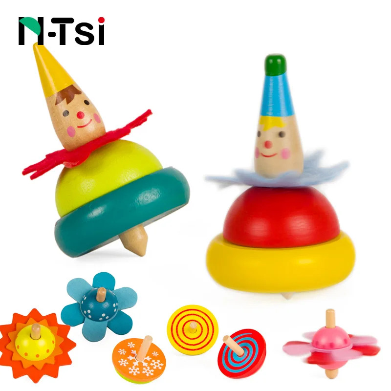 

Kids Wooden Spinning Top Spin Toys Colorful Fun Classic Toy for Children Gifts Parent-child Game Dancing Clown Flip Over Top
