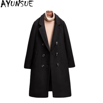 

AYUNSUE Black Woolen Coat Female Winter Coat Women Long Jackets Double Breasted Outwear Coats Abrigos Mujer Invierno 2020 KJ216