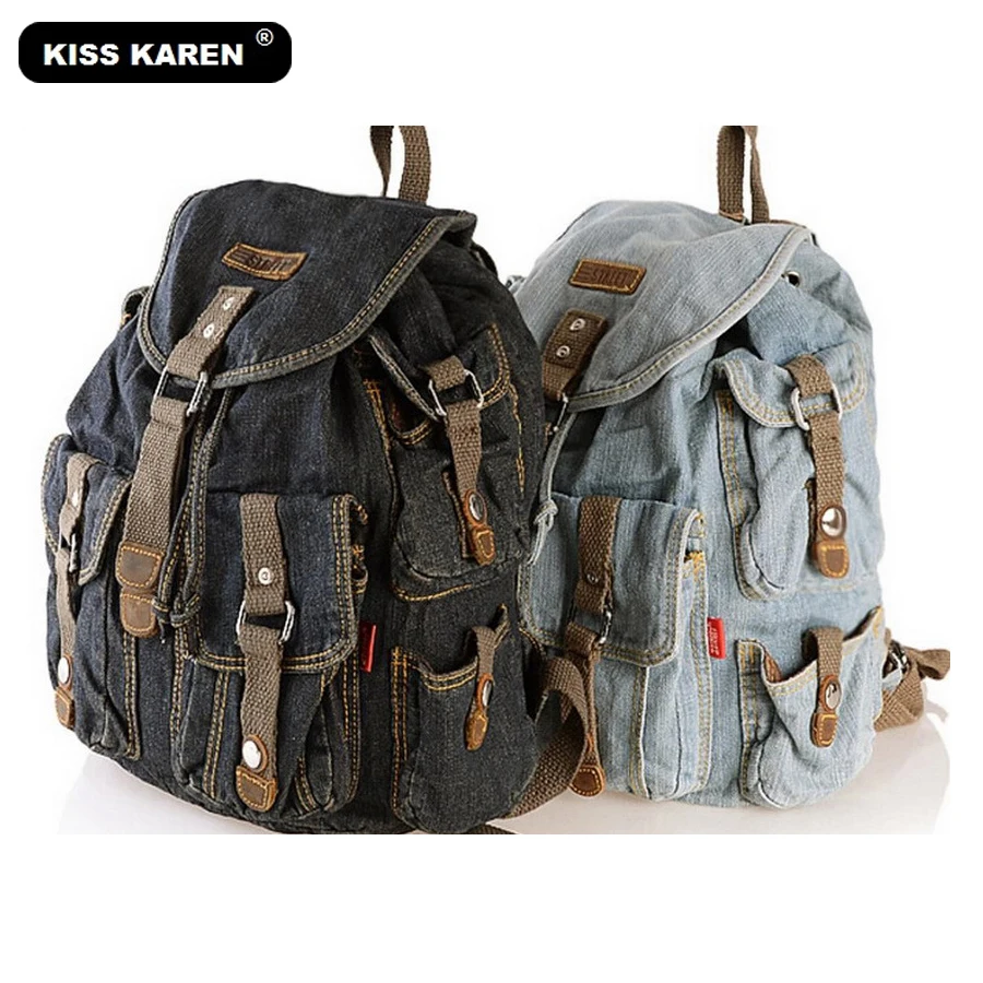 Поцелуй Карен Мода Рюкзак джинсовый Повседневное Daypacks Для женщин рюкзаки Ретро