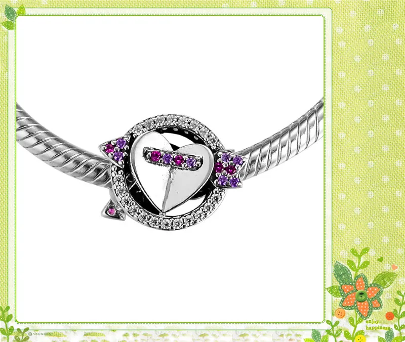 Fit Pandora браслет сверкающая стрела и сердце Шарм Красный и прозрачный CZ королевские кристаллы ручная работа серебро 925 ювелирных изделий Валентин FL897