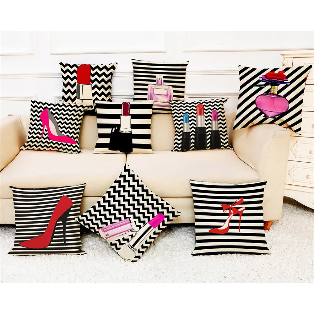 

Cosmetic pattern Throw Pillow Case Lipstick perfume Decorative Pillows Cover For Sofa Seat Cushion Cover 45x45cm Home Decor