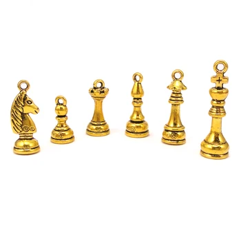 

8Sets(48pcs)-Chess Piece charms, Antique Gold King Queen Bishop Knight Rook Pawn Charm pendants