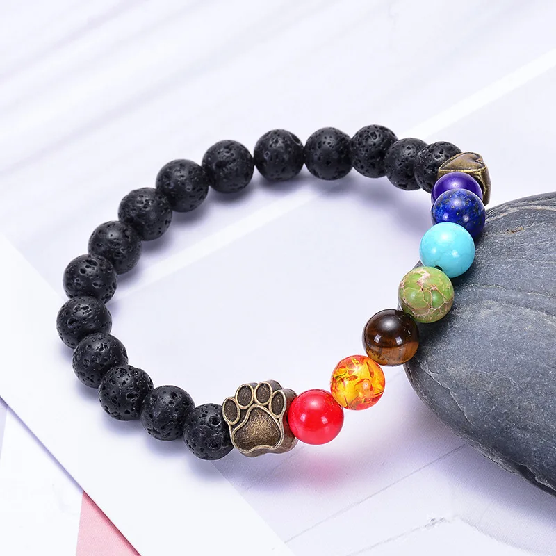 Chakra09 Мужская черная лава энергия 7 Чакра бусины Хамса Будда, йога Шарм эфирное масло Лава камень диффузор браслет ювелирные изделия