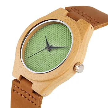 

Green/Beige Nylon Mesh Face Dial Bamboo Watches Creative Women Genuine Leather Band Quartz Wristwatch Trendy Wood Clock 2020 New