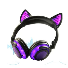 Bluetooth Stereo Cute Cat Ear Headphones Flashing Glowing cat ear headphones Gaming Headset Earphone LED light For PC Girls hair band bluetooth wireless cat ear headphones gaming headset earphone with led light for pc laptop computer mobile phone