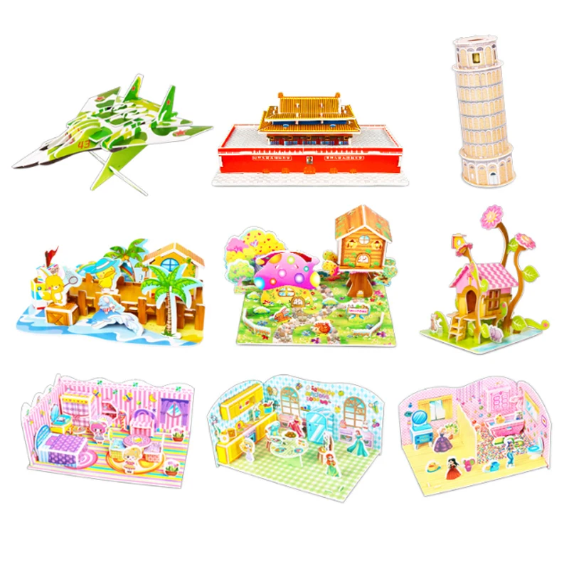 3-D детские игрушки-головоломки для мальчиков и девочек 3-4-6-8 лет DIY Дом ручной работы модель сборки