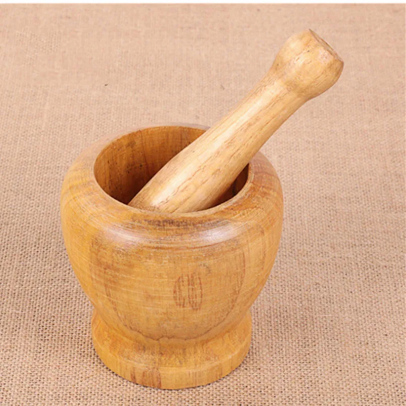 Home Manual Wood Mortar&Pestle Set Garlic Crusher Ginger Spice Mixing