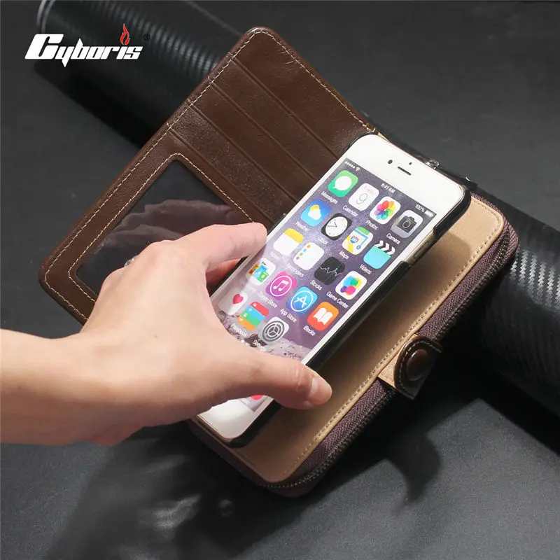 

CYBORIS for iPhone6 2 in 1 Multifunction Genuine Leather Case For Coque For iPhone 6 6S Plus 7 7 PlusWallet Case Card Slot Strap