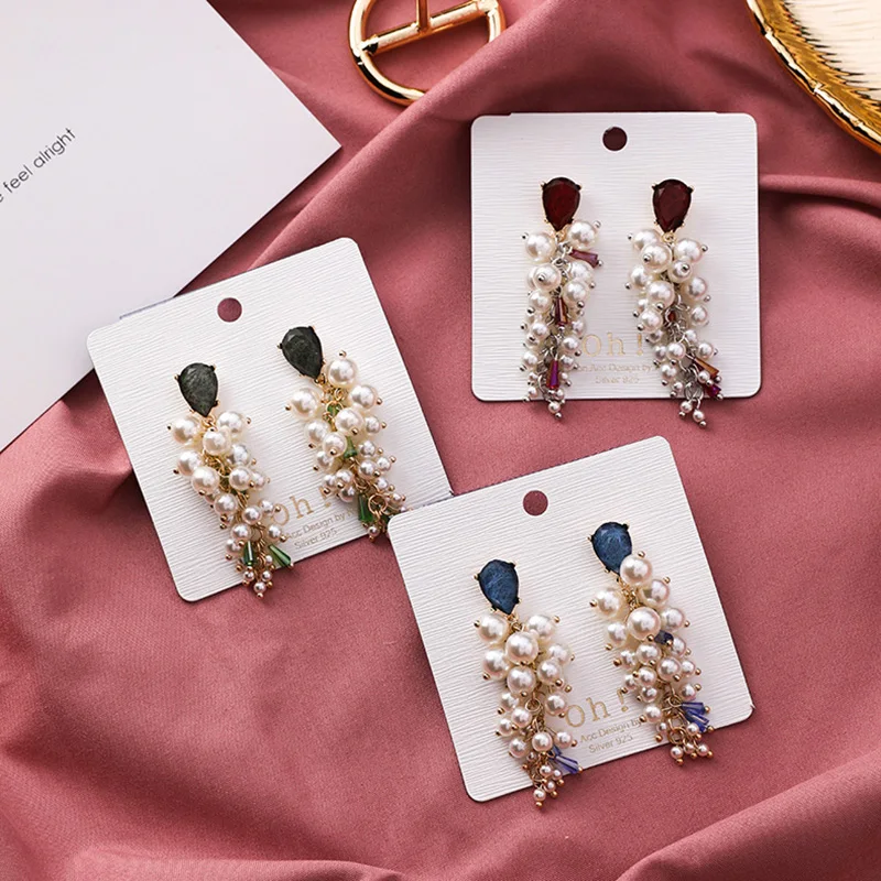 Korean Earring Simulated Pearl Beads String Aretes Long Drop Earrings for Women Girl Party Earrings Gifts Crystal Design Earring (5)