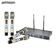 Ammoon 4D-B Профессиональный 4 канал частоты UHF Беспроводной Карманный микрофон Системы 4 микрофона 1 Беспроводной приемник