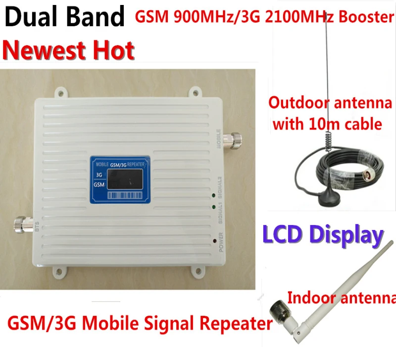 

LCD Display !!! GSM 900Mhz W-CDMA UMTS 2100MHz Dual Band Cell Phone Signal Booster 2G 3G Signal Repeater with Antenna Full Set