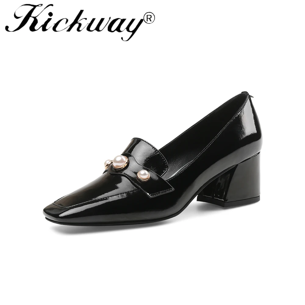 

Kickway Women Real Leather High Heel Shoes Rivets Patchwork Hollow Solid Heels Pumps Lady Daily Office Footwear Size 34-43