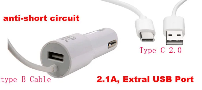 2 1A Type B USB Mobile Phone Car Charger Lighter Type C Cable For Samsung font