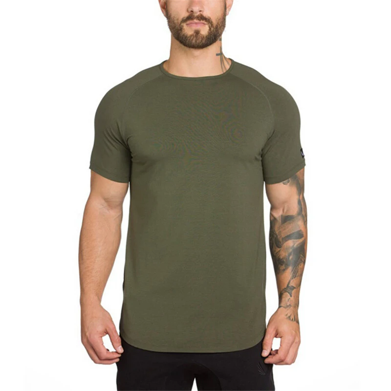 Мужская футболка для отдыха с круглым вырезом, Сексуальная футболка для бега, винтажная, короткий рукав, одноцветная, для мышц, фитнеса, бега, спортзала, Мужская футболка, s, спортивный топ, мужской - Цвет: Зеленый