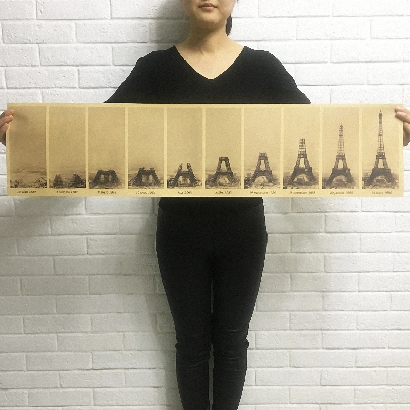 

Vintage about "The Eiffel Tower was not built in one day" Kraft Paper Bar Cafe Living Room Wall Art Crafts Sticker 100x23cm