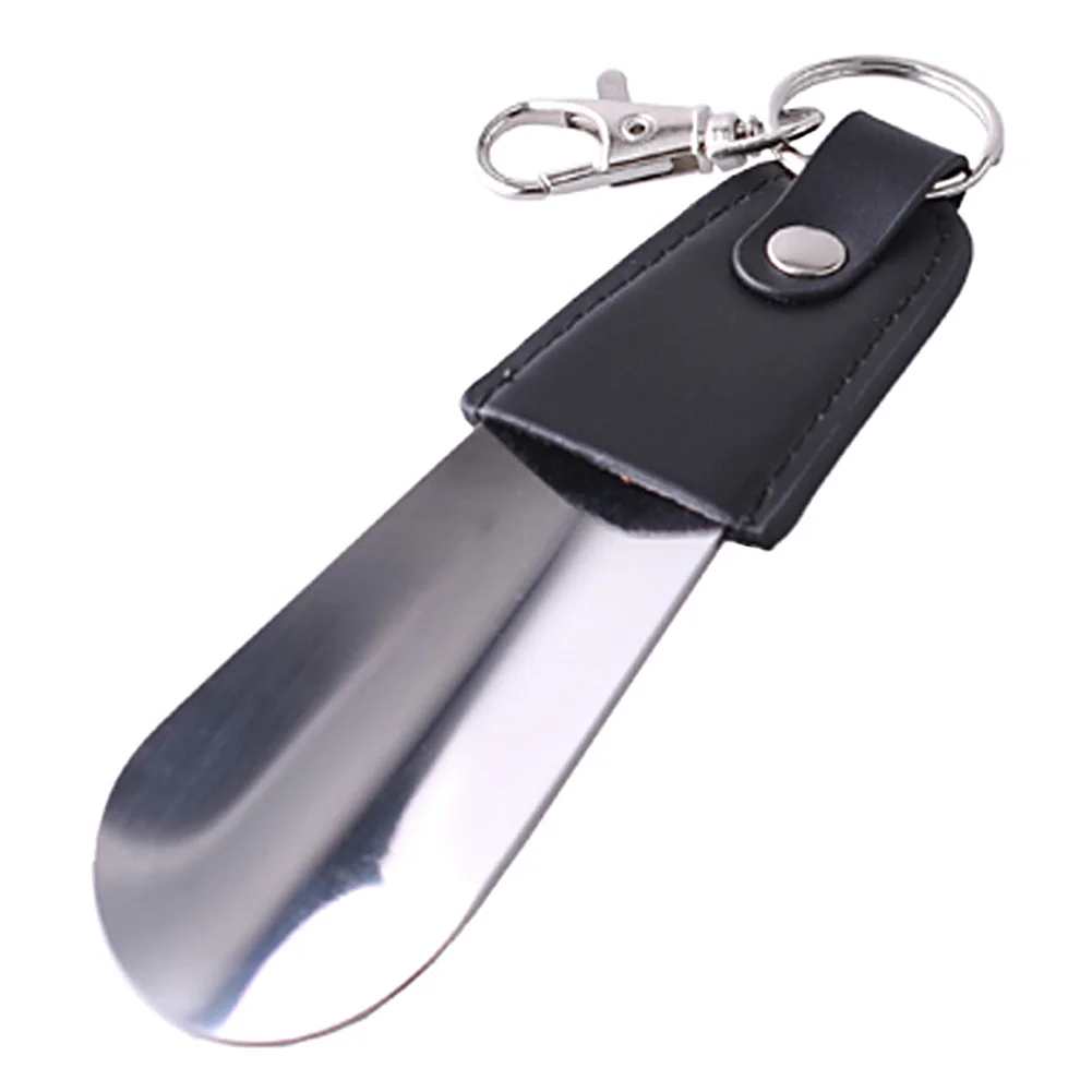 Leather Portable Spoon Slip Mini Sturdy Shoe Horn Key Ring Stainless Steel Seniors