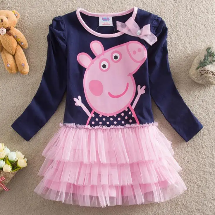 Retail,New summer dress 2014 fashion kids baby girls dress peppa pig clothing pink pig children