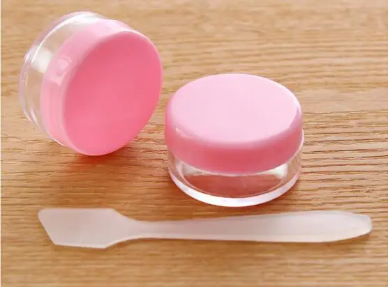 

2pcs/lot 20 gramCream Jar Empty Plastic Cosmetic Container clear jar Small Sample Makeup nail powder case with Mask spoon New