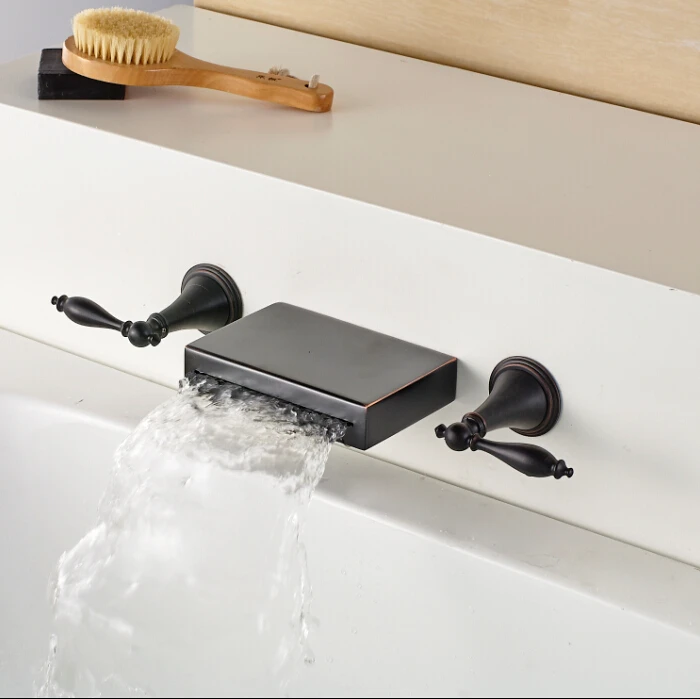 Wall Mount Widespread Waterfall Basin Sink Faucet ...
