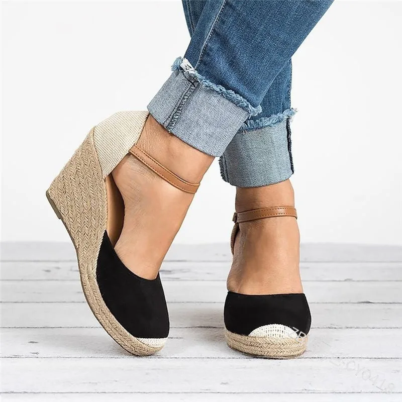 

MoneRffi Women Shoes Suede Platform Wedges High Ankle Sandals Round Toe Casual Slippers 2019 High Slope Round Head Sandals Shoes