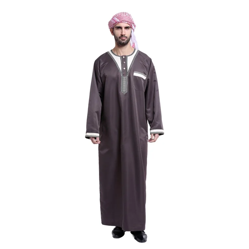 5 Color Men Saudi Style Thobe Thoub Abaya Robe Daffah Dishdasha Islamic Arab Kaftan New Muslim Clothing For Men S4